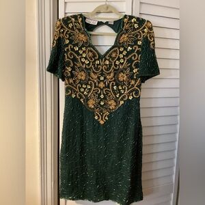 Laurence Kazar Women's Evening Dress Beaded, Sequins, Silk, Vintage, Size XL